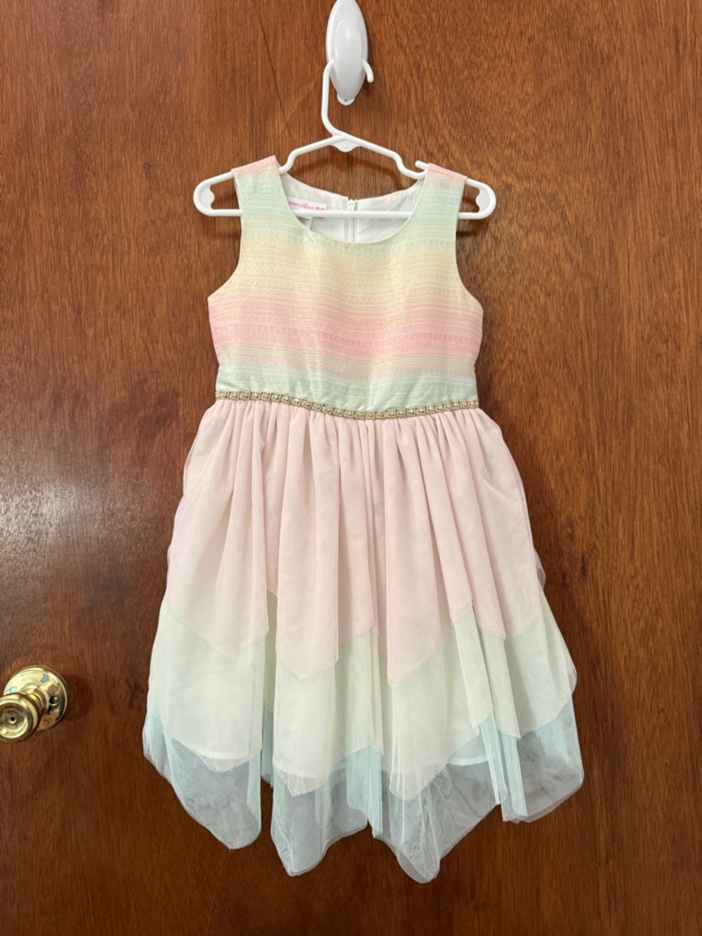 Bonnie Jean Pastel Pink and Mint Ombré Layered Tulle Dress with Beaded Waist